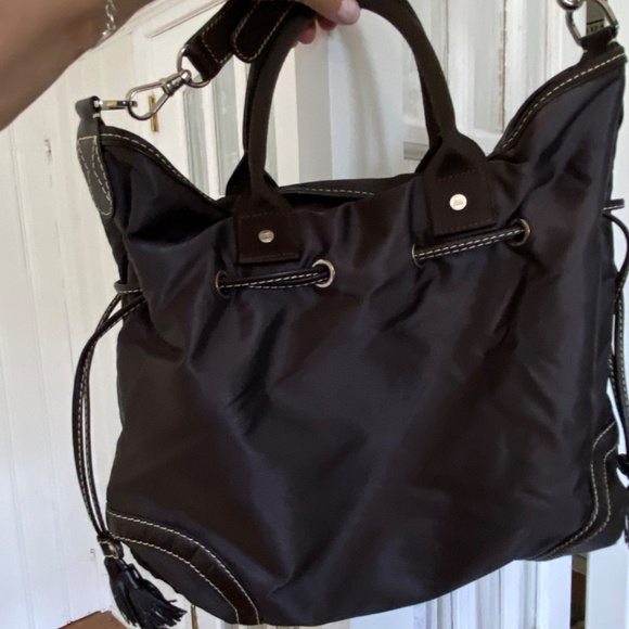 Lancel drawstring handbag nylon and leather brown - Picture 11 of 11